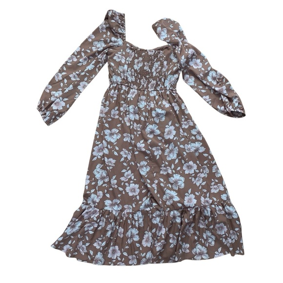 Band of the Free Brown Floral Midi Dress Size Small Bohemian Boho Long Sleeves - Picture 2 of 7